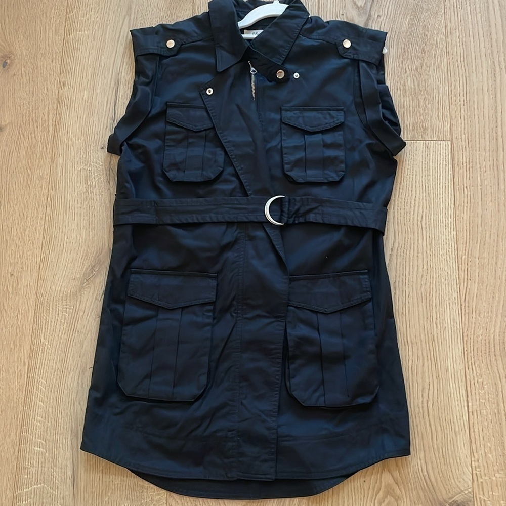 Elan Sleeveless Blazer Dress Medium Black Utility Belted Mini NWT Chic - Picture 5 of 7